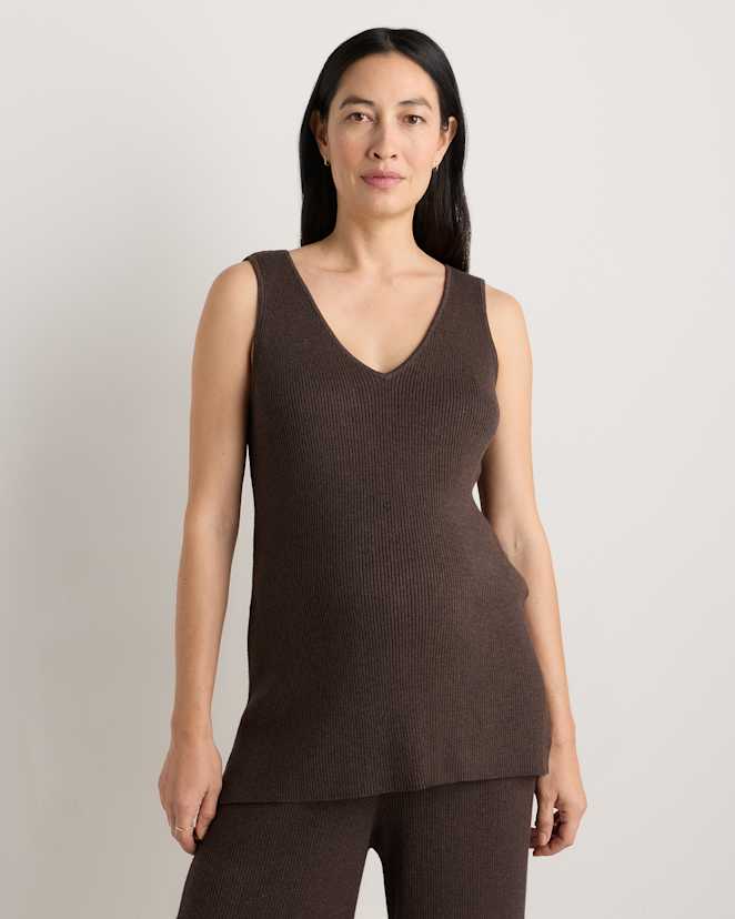 Mocha Heather Cotton Cashmere Maternity and Nursing V-Neck Tank