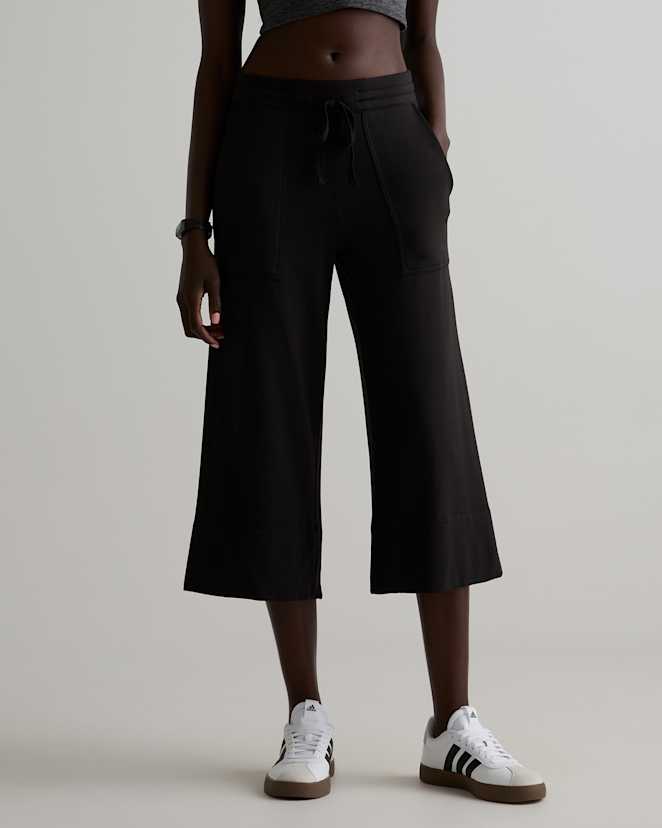 Black SuperSoft Fleece Cropped Wide Leg Pants