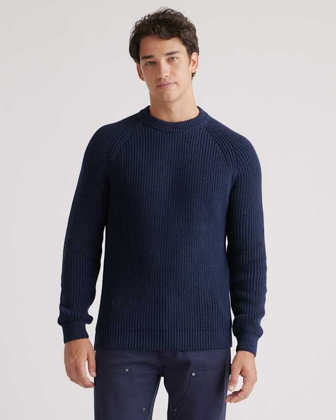 Navy 100% Organic Cotton Fisherman Crew Sweater