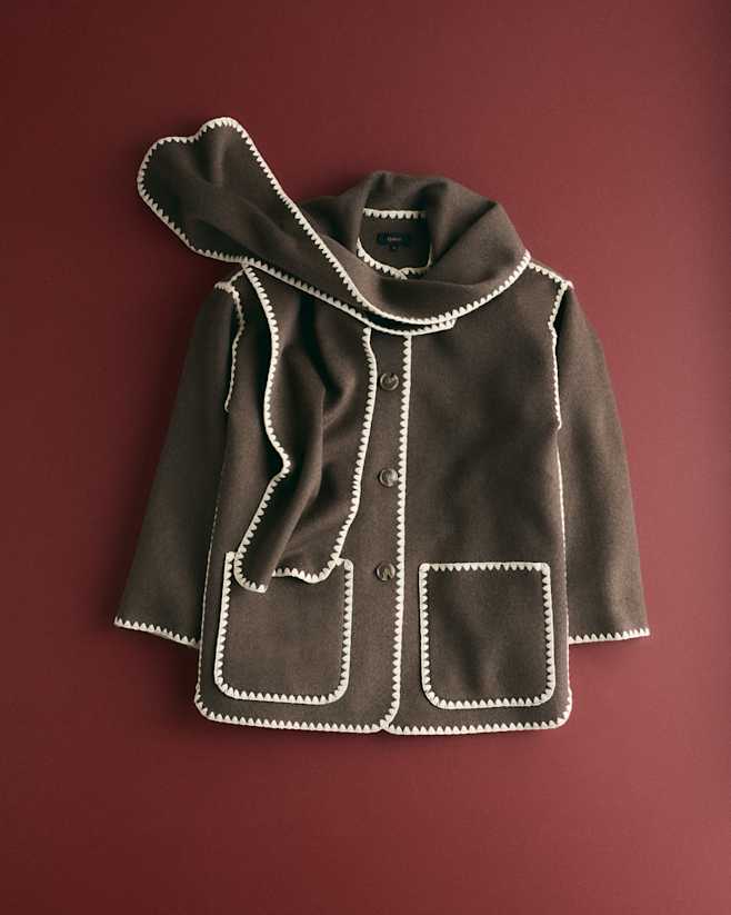 Cocoa Melange Double-Faced Merino Wool Scarf Coat