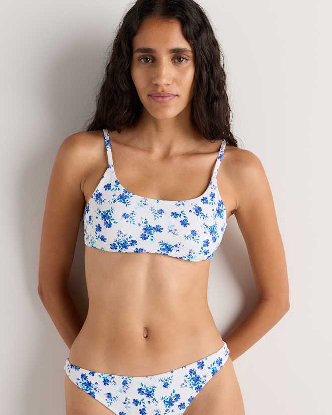 Electric Blue Floral Italian Scoop Neck Bikini Top