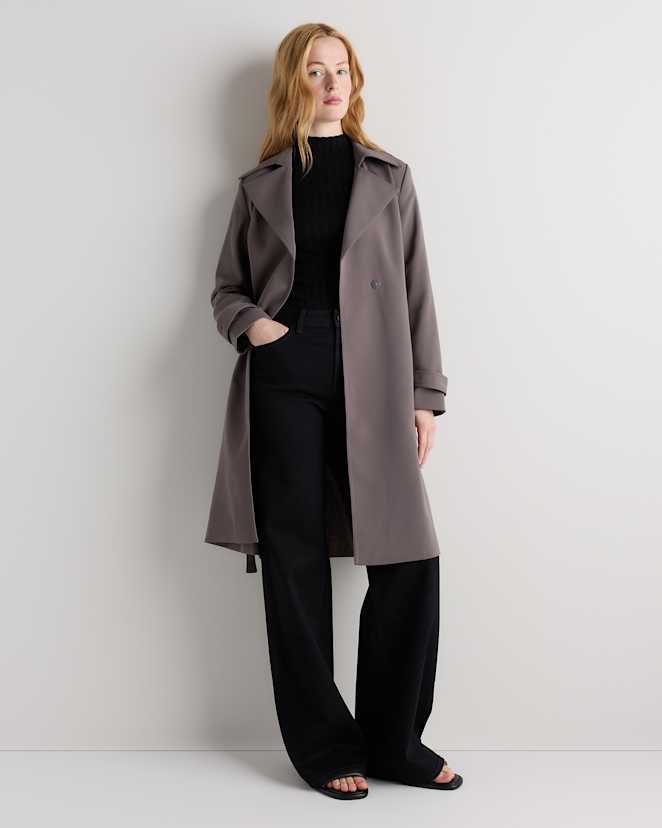 Overcast Grey Stretch Crepe Trench Coat