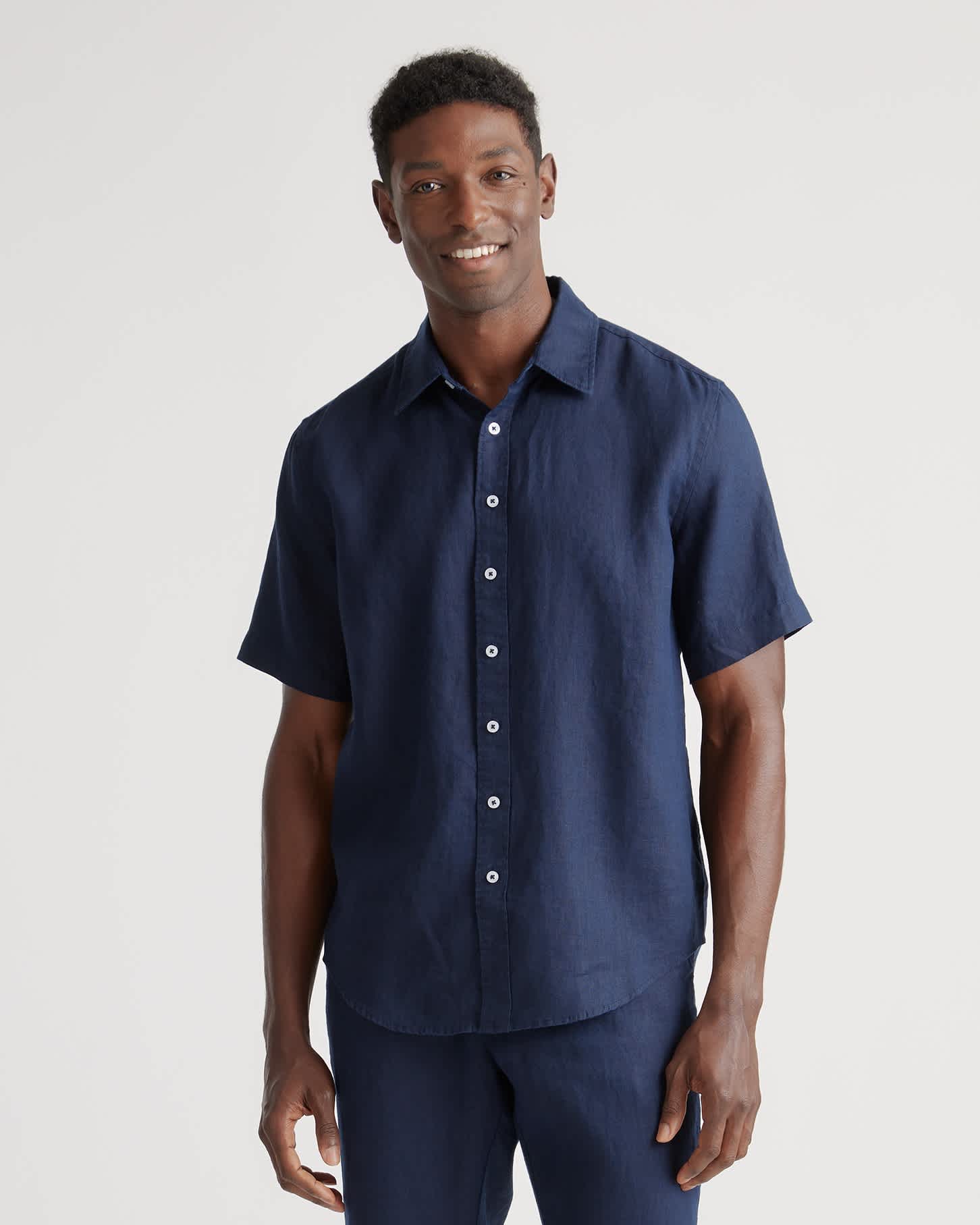 deep-navy 100% European Linen Relaxed Short Sleeve Shirt