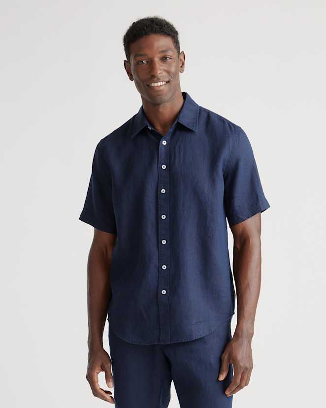 Deep Navy 100% European Linen Relaxed Short Sleeve Shirt