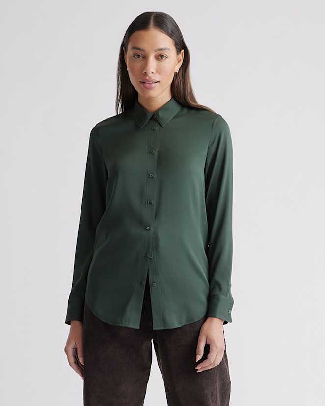 Forest Green Washable Stretch Silk Blouse
