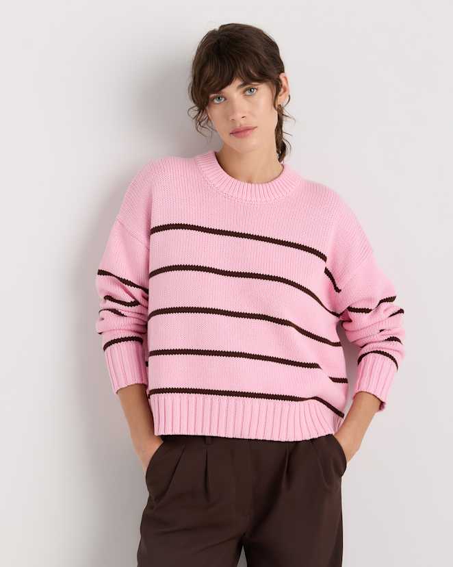 Bubblegum/Fudge Mariner Stripe 100% Organic Cotton Striped Crew Sweater