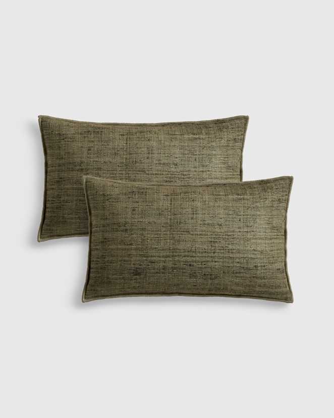 Olive Housses de coussin en soie brute (ensemble de 2)