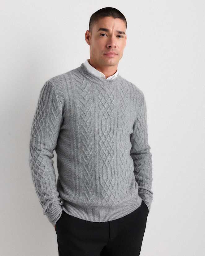 Heather Grey Mongolian Cashmere Cable Crewneck Sweater