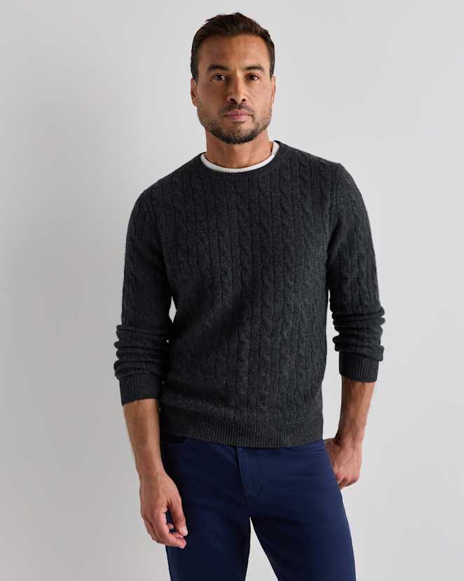Charcoal Mongolian Cashmere Classic Cable Crewneck Sweater