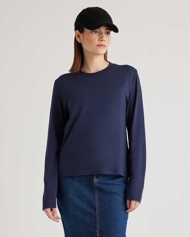 Navy Cotton Modal Relaxed Long Sleeve Tee