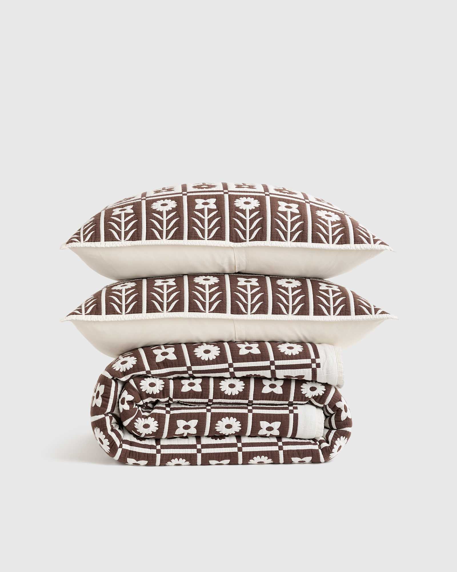 Espresso Organic Cotton Jacquard Floral Coverlet Set