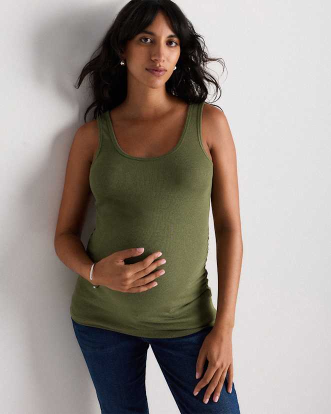 Green Tea Bamboo Rib Maternity Scoop Neck Tank