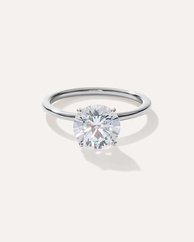 Platinum Lab Grown Diamond Round Petite Classic Engagement Ring - 2ct