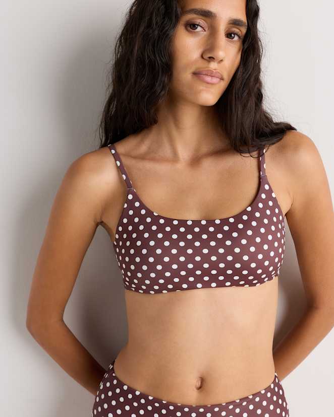Mocha Midi Dot Italian Scoop Neck Bikini Top