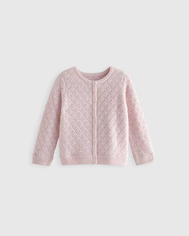 Minimal Pink Washable Cashmere Pointelle Cardigan