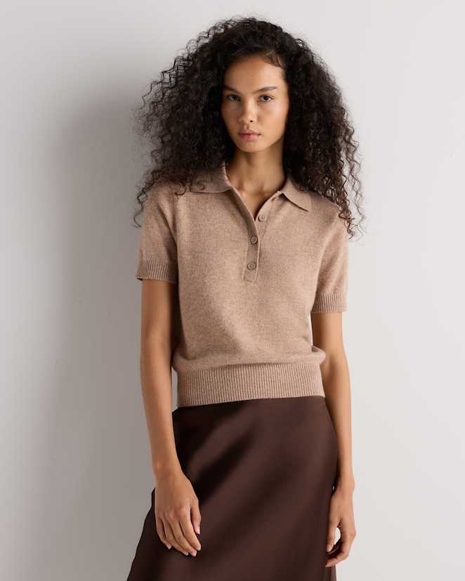 Oatmeal Mongolian Cashmere Short Sleeve Polo