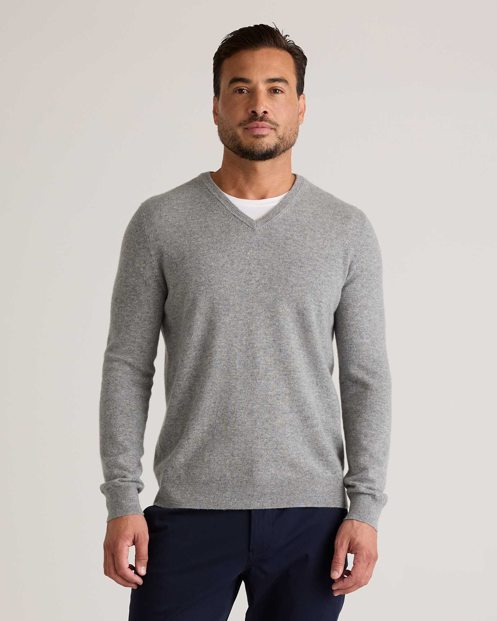 heather-grey Mongolian Cashmere V-Neck Sweater