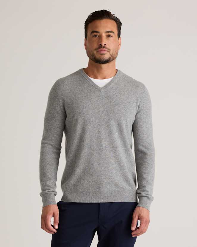 Heather Grey Mongolian Cashmere V-Neck Sweater