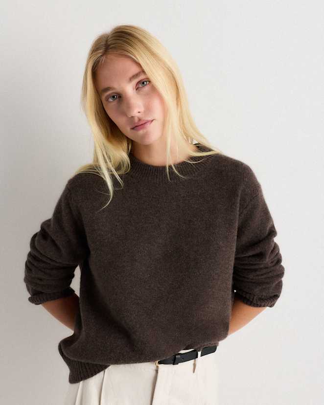 Heather Truffle Brown Mongolian Cashmere Oversized Crewneck Sweater
