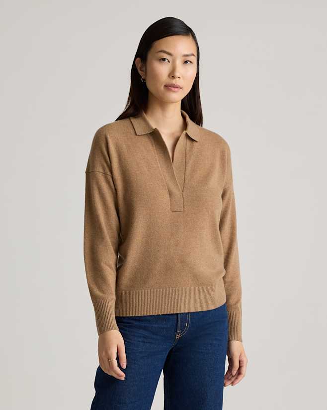 Teak Mongolian Cashmere Polo Sweater