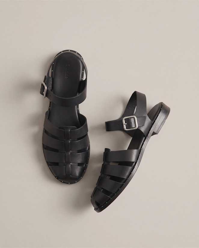 Black Italian Leather Fisherman Sandal