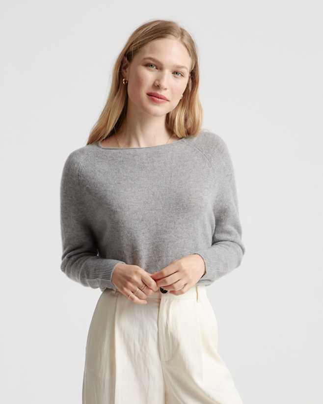 Heather Grey Mongolian Cashmere Boatneck Sweater