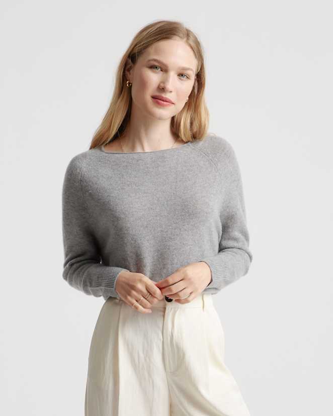 Heather Grey Mongolian Cashmere Boatneck Sweater