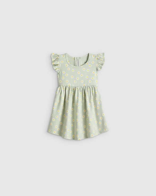 Aqua Daisy Organic Cotton Sleeveless Ruffle Dress