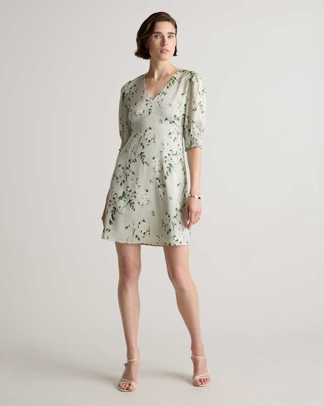 Jasmine Vines Washable Stretch Silk Puff Sleeve Mini Dress