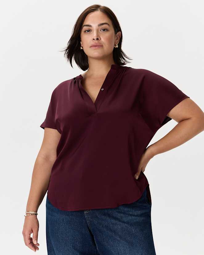 Wine Tasting Red Washable Stretch Silk Dolman Sleeve Blouse