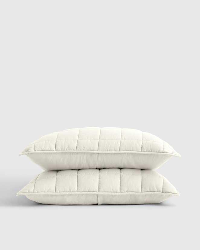 Ivory European Linen Box Quilted Sham Set