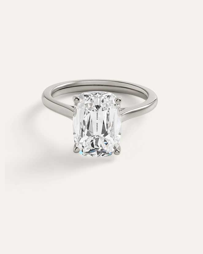 White Gold Lab Grown Diamond Antique Cushion Trellis Cathedral Engagement Ring - 5ct