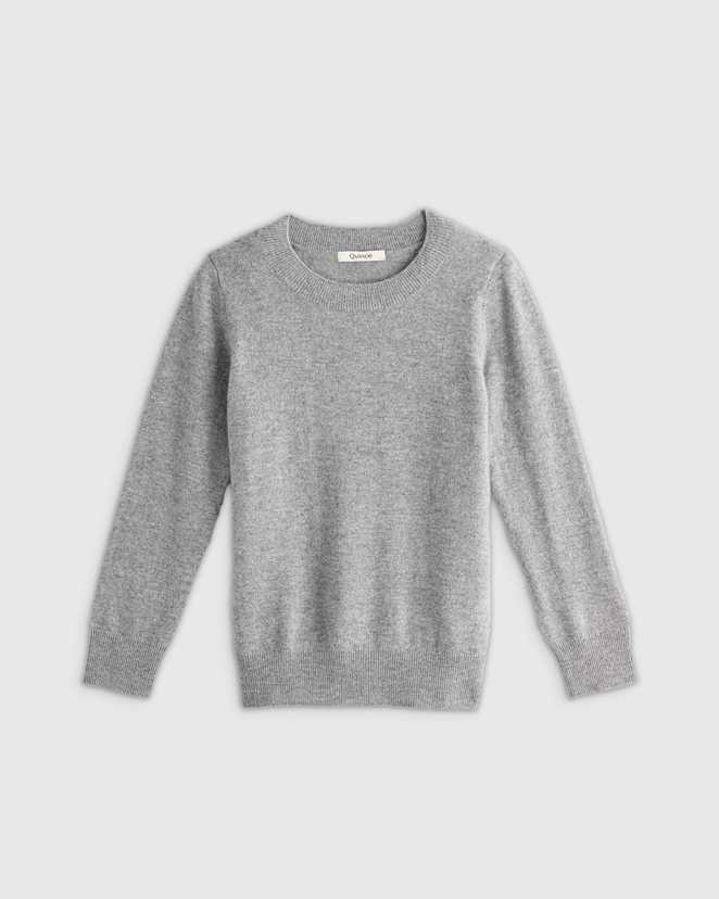 Heather Grey Washable Cashmere Crewneck Sweater