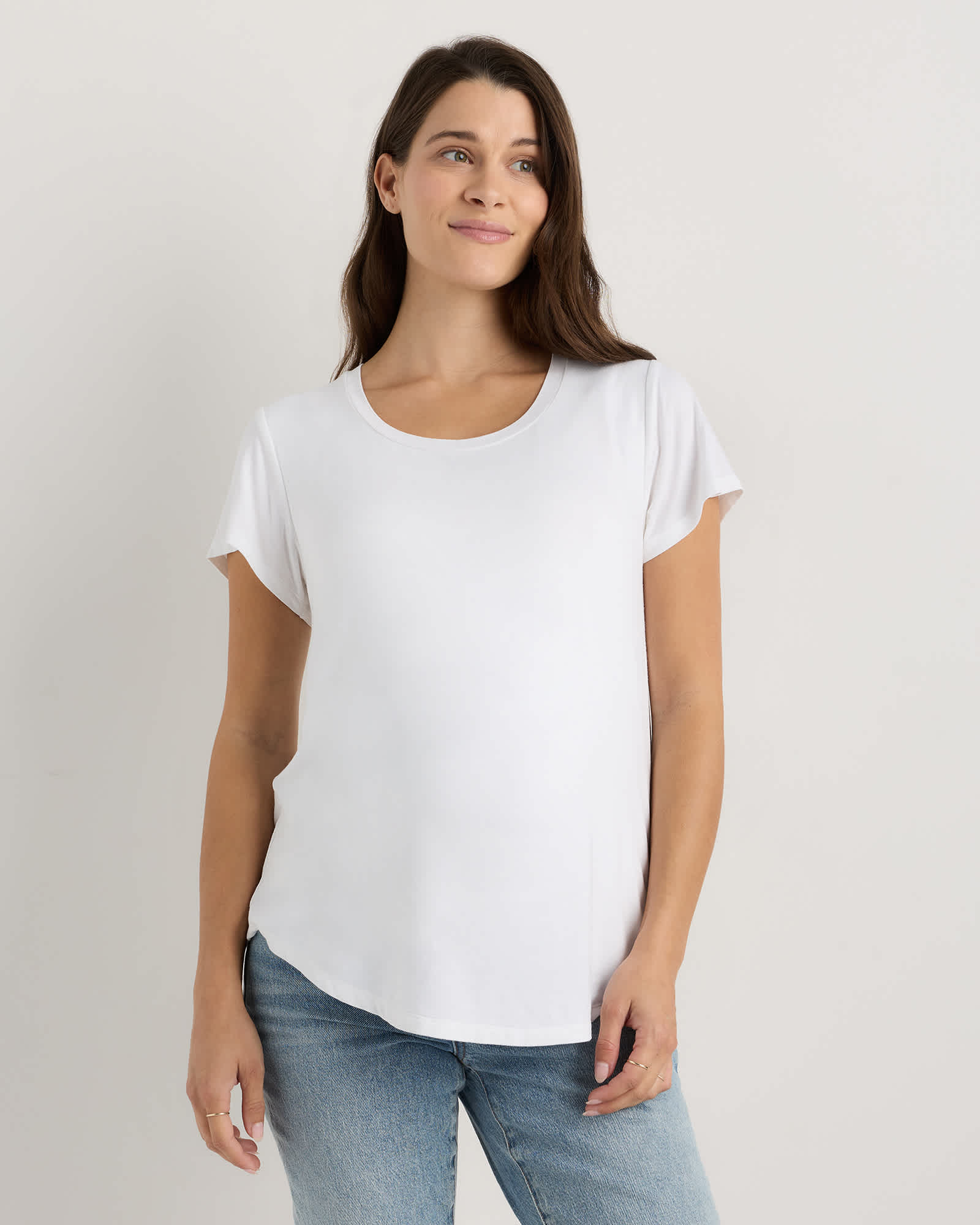 White Bamboo Jersey Nursing Scoop Neck Tee
