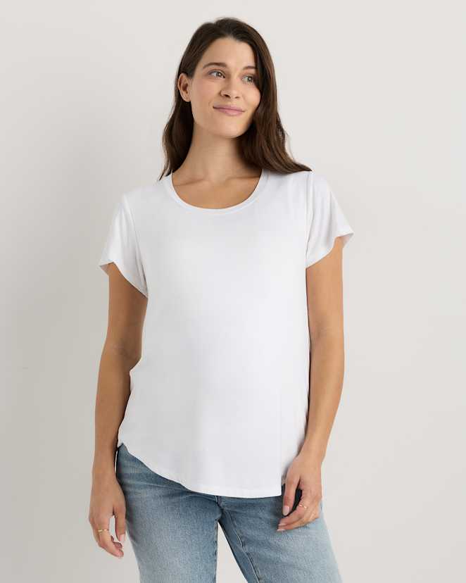 White Bamboo Jersey Nursing Scoop Neck Tee
