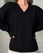 MongolianCashmereOversizedV-NeckSweater Black KatieKlinefelter 4x5 Thumbnail
