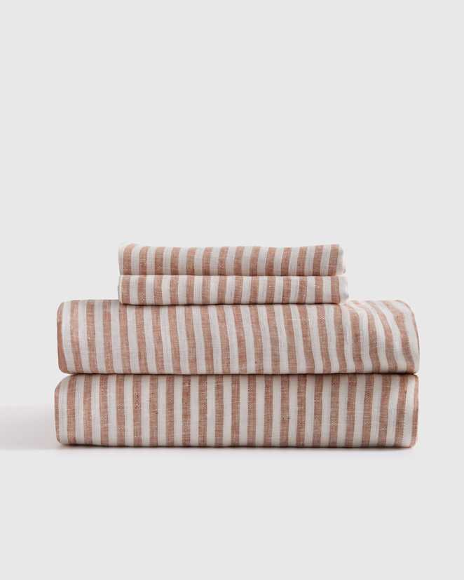 Terracotta/White Stripe European Linen Sheet Set