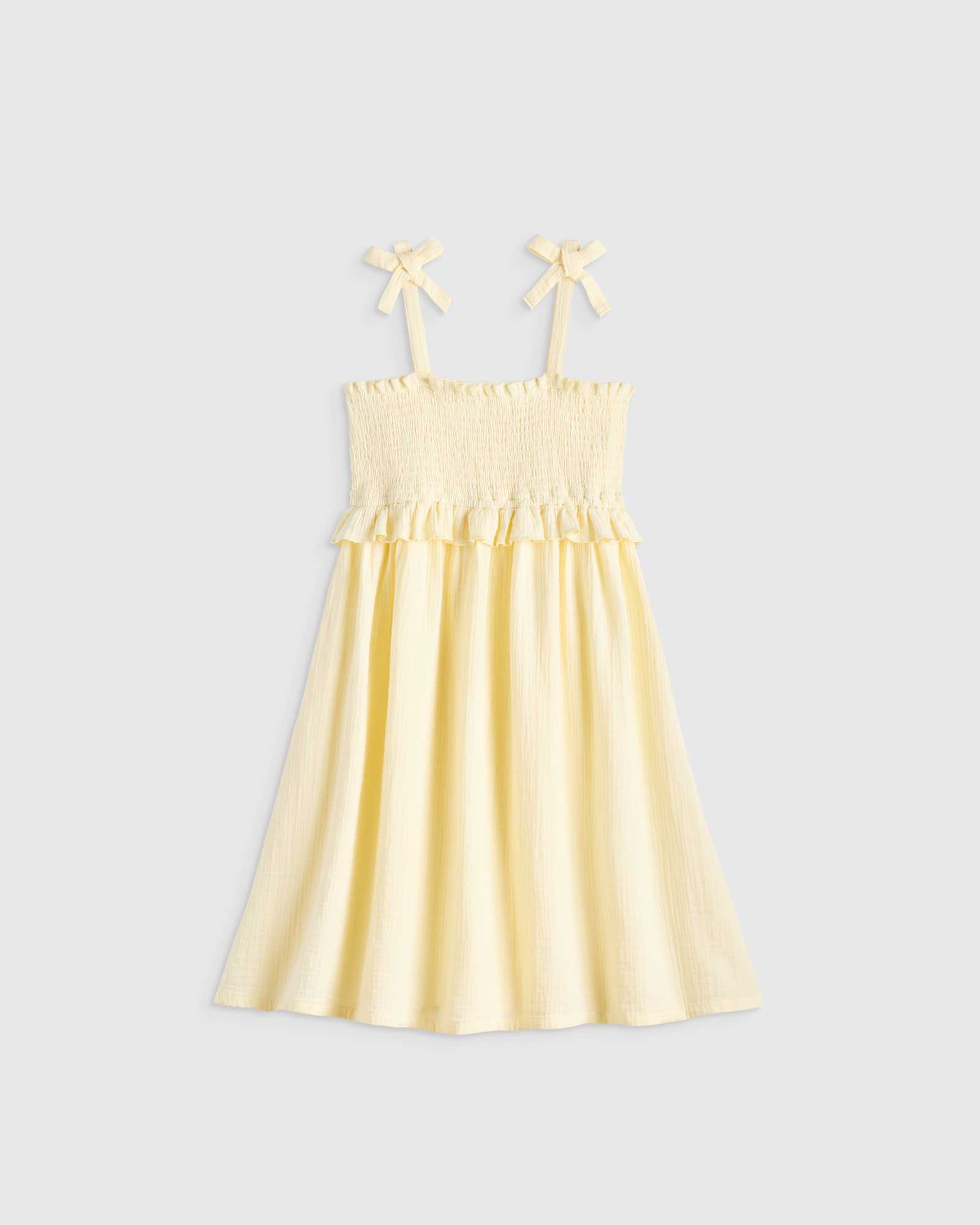 Almond Cookie Girls Sleeveless Smocked Organic Cotton Gauze Dress