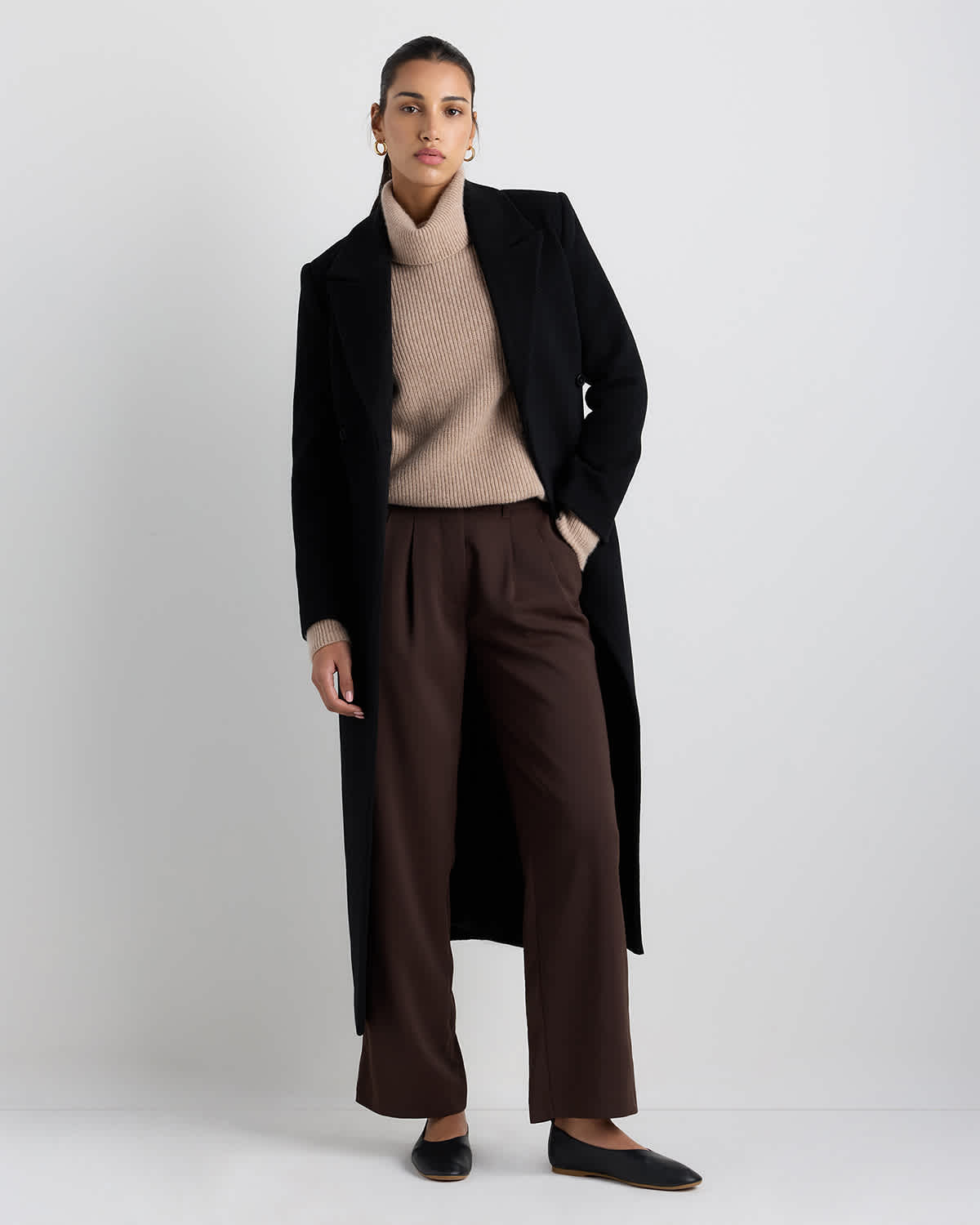 Black Wool Cashmere Tailored Long Coat