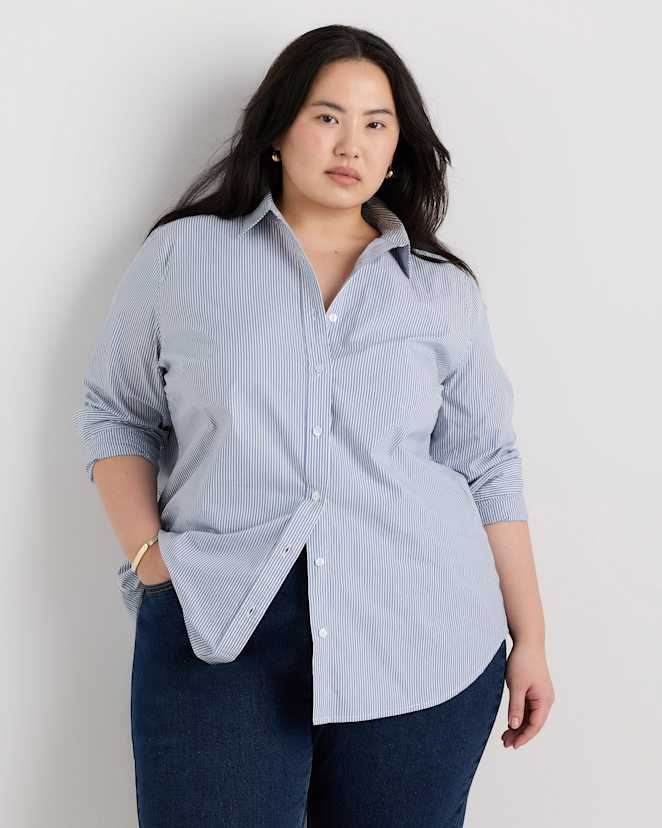 Light Blue Stripe 100% Organic Cotton Poplin Long Sleeve Shirt