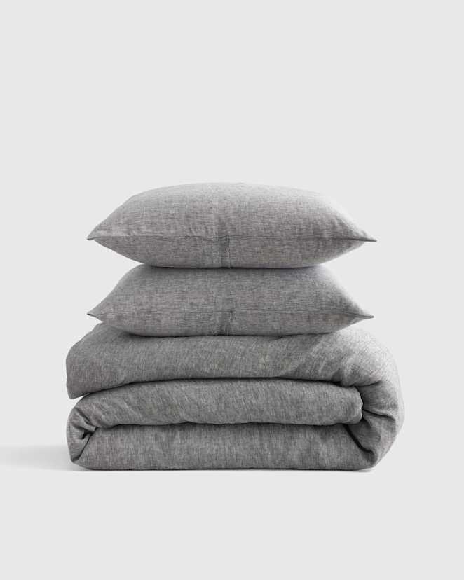Charcoal European Linen Chambray Duvet Cover Set