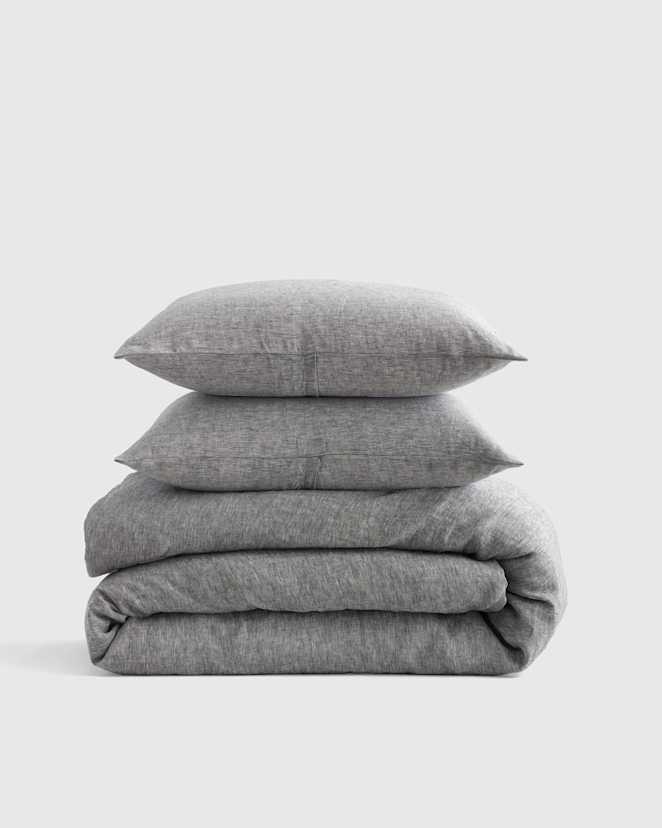 Charcoal European Linen Chambray Duvet Cover Set