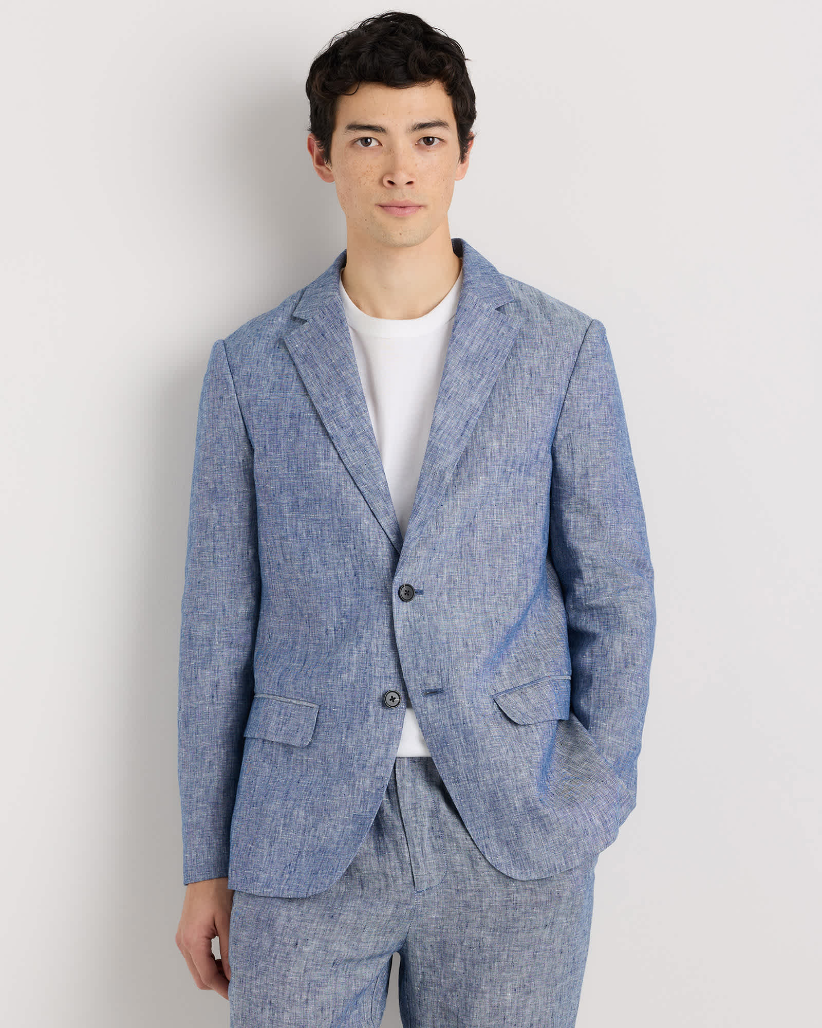 Chambray Blue 100% European Linen Blazer