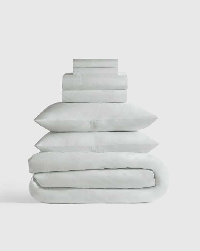 Mist Organic Crisp Percale Deluxe Bedding Bundle