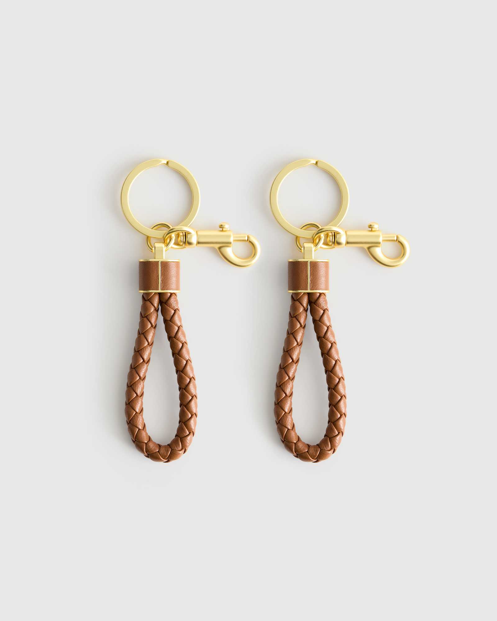 Cognac/Gold Italian Leather Braided Key Ring (2-Pack)