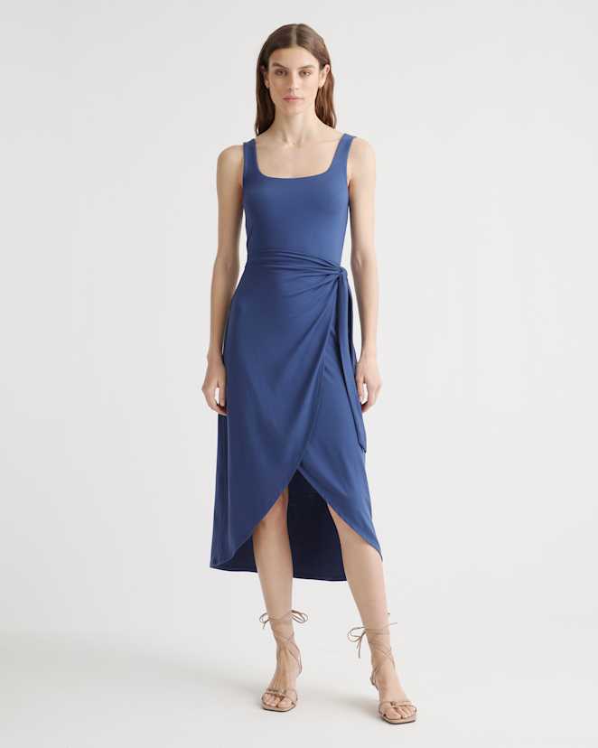 Navy Tencel Jersey Side Tie Midi Dress