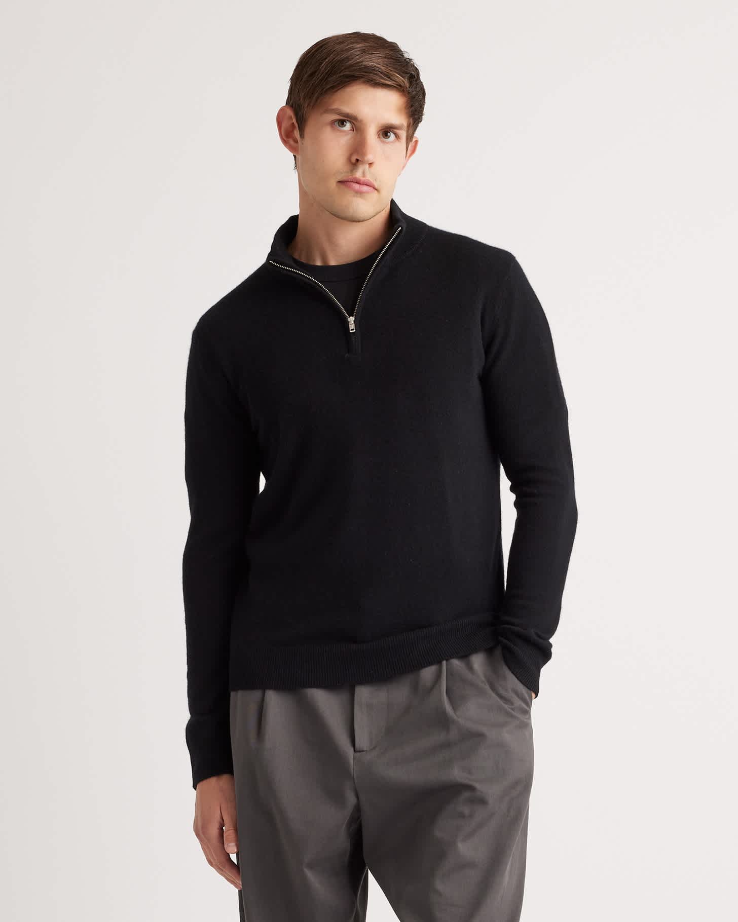 black Mongolian Cashmere Quarter Zip Sweater