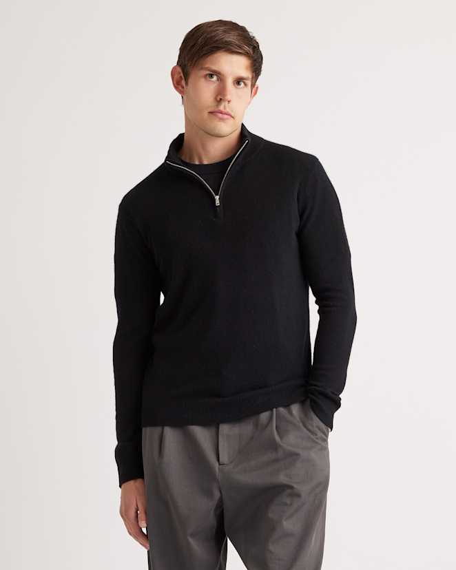 Black Mongolian Cashmere Quarter Zip Sweater