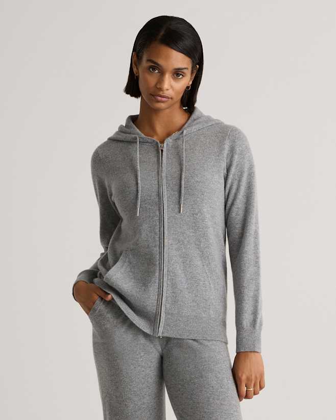 Heather Grey Mongolian Cashmere Full-Zip Hoodie