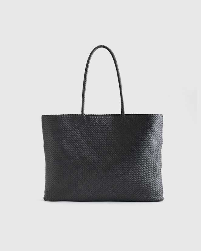 W-BAG-71-BLK 173446 Black Italian Leather Handwoven Tote
